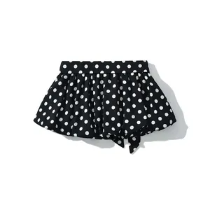 Women Sweet Polka Dot Ruffle Skort Cotton Blend Tiered Bubble Skirt Pants With Bow Tie Elastic Waist Casual Fashion Bottoms