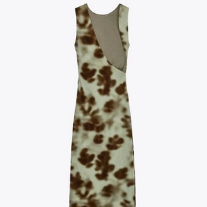 Women's sleeveless striped V-neck mini dress with cow print and ribbed texture fabric