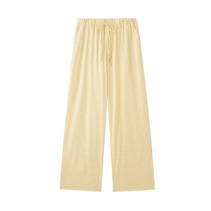 Pantalon large décontracté à rayures 2025 pour femmes avec cordon de serrage jaune clair