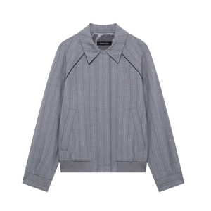 Damen Casual Grau Gestreifte Bomberjacke Elegante Vertikale Streifen Raglanärmel Knopfjacke Mit Geripptem Saum Bündchen