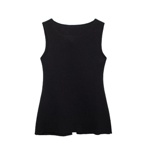 Débardeur en maille noire ajusté pour femme avec col rond et boutons dorés chics