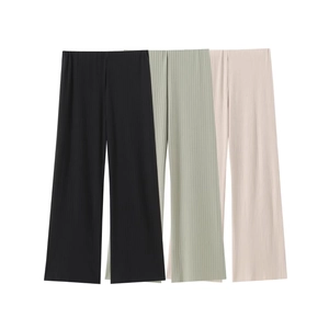 Women's high waist pleated wide leg trousers in black, sage green and beige colors