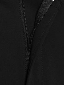 Detail of high-quality black nylon zipper and smooth metal slider on these wide-leg trousers