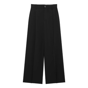 Women's high waist black wide leg trousers with professional front pleat and straight fit
