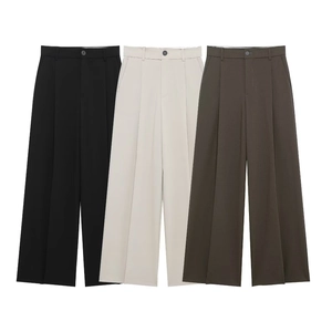 Women's high waist wide-leg trousers in black, beige, and coffee brown colors