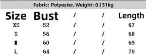 Size chart for women's bodysuit showing polyester fabric details and measurements