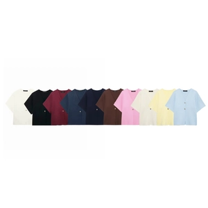 Women's V-neck short sleeve knit cardigan available in 11 colors with button detail