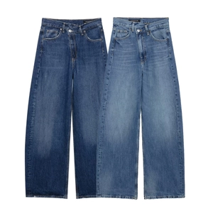 Jean large coupe ballon pour femme 2025 en denim bleu foncé et délavage clair