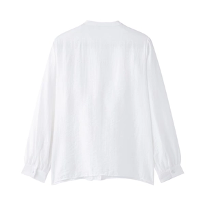 Camicia bianca a maniche lunghe in cotone con dettagli in pizzo vista posteriore