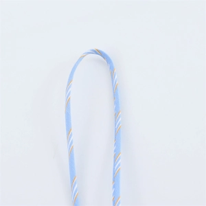 Macro shot of blue, white, and orange diagonal weave poplin drawstring texture