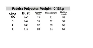 Size guide for women's embroidered shirt in polyester fabric with detailed measurements