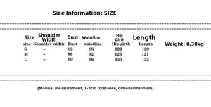 Größentabelle für langes Damen-Trägerkleid mit Maßen für S, M und L in Zentimetern