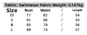Detailed size chart for sexy double strap bodysuit showing bust and waist measurements