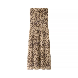 Robe d'été bustier pour femme avec imprimé léopard classique et fente latérale