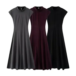 Women's Casual Mock Neck Sleeveless Maxi Dress Slim Fit Solid Color Summer Elegant A-Line Bodycon Long Dress