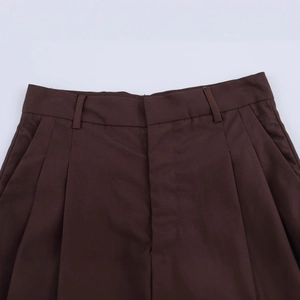 Women's summer wide-leg pleated trousers in dark brown with belt loops and side pockets