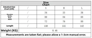 Detailed size chart in CM for sleeveless deep V-neck maxi dress with S, M, L dimensions