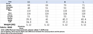 Detailed size chart for women casual printed set showing bust and length measurements