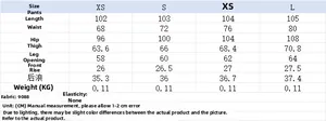 Size chart for women's casual printed pants including length, waist, and hip measurements