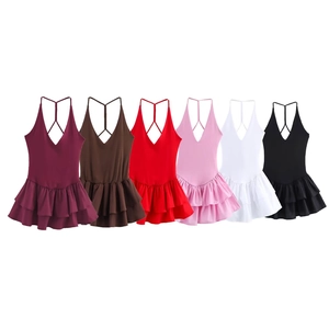 Sleeveless halter neck one-piece dress swimwear in six vibrant colors with ruffled hemline