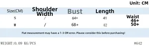 Detailed clothing size chart for slim fit tank top with chest pads in sizes S and M