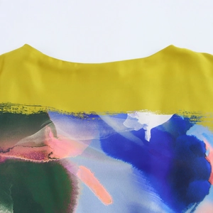 Women asymmetric sleeveless midi dress with artistic colorful abstract floral print
