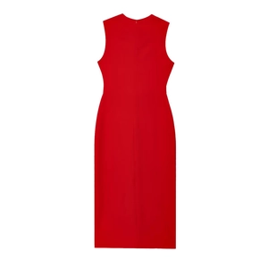 Détail de la robe midi rouge sans manches avec fermeture éclair invisible dans le dos