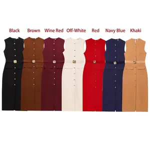 Robe midi sans manches avec ceinture et boutons disponible en sept couleurs