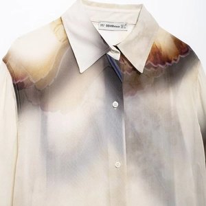 Chemise à manches longues pour femme avec imprimé abstrait et col à pointes mode
