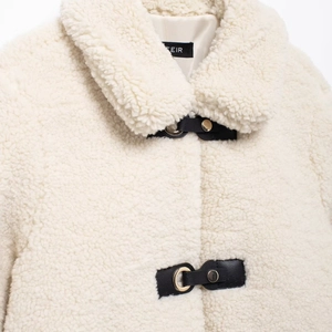 Damen Casual Lammfellimitat Mantel Mittellang Revers Jacke Mit Lederschnallen Einfarbig Langarm Outwear Herbst Winter