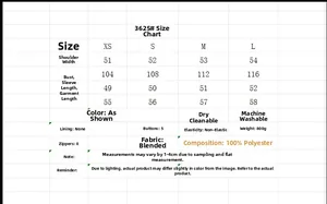 Size chart for women's double-faced jacket with measurements for XS, S, M, and L sizes
