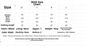 Tableau des tailles détaillé pour veste noire femme avec mesures du XS au L