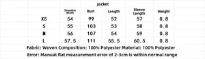 Guide des tailles pour veste à col en polaire incluant épaules, poitrine et longueur