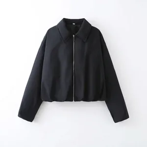 Veste Rembourrée Courte à Revers Décontractée pour Femmes Fermeture Éclair Couleur Unie Manteau Manches Longues Automne Hiver Chaud