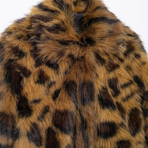 Women's autumn faux fur leopard print coat with stylish lapels and plush texture