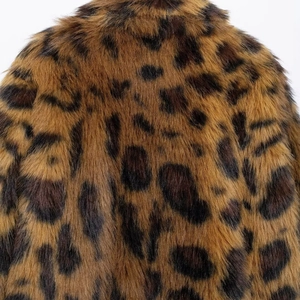 Women's faux fur coat with fashionable leopard animal print and soft plush texture