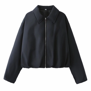 Blouson aviateur noir chic pour femme avec col à revers et fermeture éclair