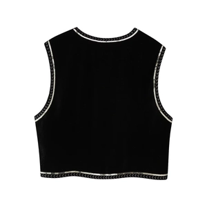 Gilet noir en velours pour femmes avec broderies de sequins argentés et motifs ethniques