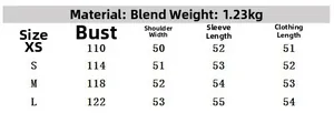 Size guide for women's faux fur jacket with chest, shoulder, sleeve, and length measurements
