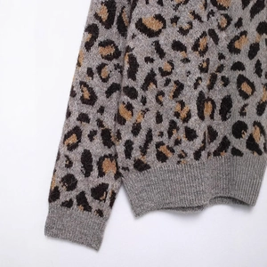 Damen Strickjacke mit Leopardenmuster, Jacquard-Gewebe und gerippten Ärmelbündchen für Winter