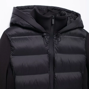 Men's stylish black hooded puffer jacket with hybrid quilted design for winter warmth