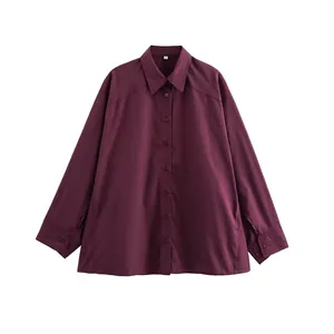 Women Casual Ankara Red Raglan Sleeve Shirt Loose Long Sleeve Polo Collar Single Breasted Solid Color Autumn Winter Top