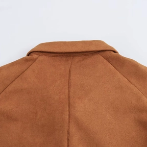 Women's autumn fashion suede-texture loose jacket in camel brown with raglan sleeves