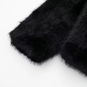 Chic black faux fur coat with lapel and long sleeves for women 2024 autumn winter style
