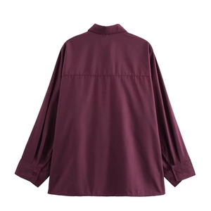 Back view of a deep wine red long sleeve shirt with classic collar and yoke seam detail