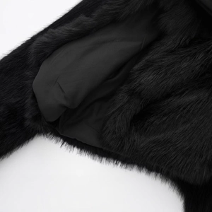 Elegant black faux fur coat with long plush texture and smooth inner lining for women