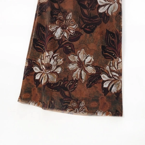 Floral print mesh dress with vintage brown patterns and sheer long sleeves for women