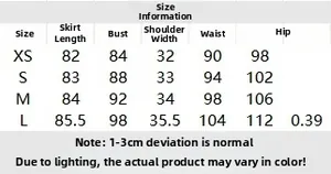 Guide des tailles pour mini robe à paillettes avec mesures pour XS, S, M et L