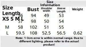 Size chart for women's V-neck jacket showing measurements for length, bust, and sleeves