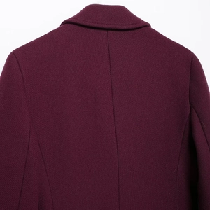Women's burgundy wool blend fashion coat with premium lapel and stitch detailing